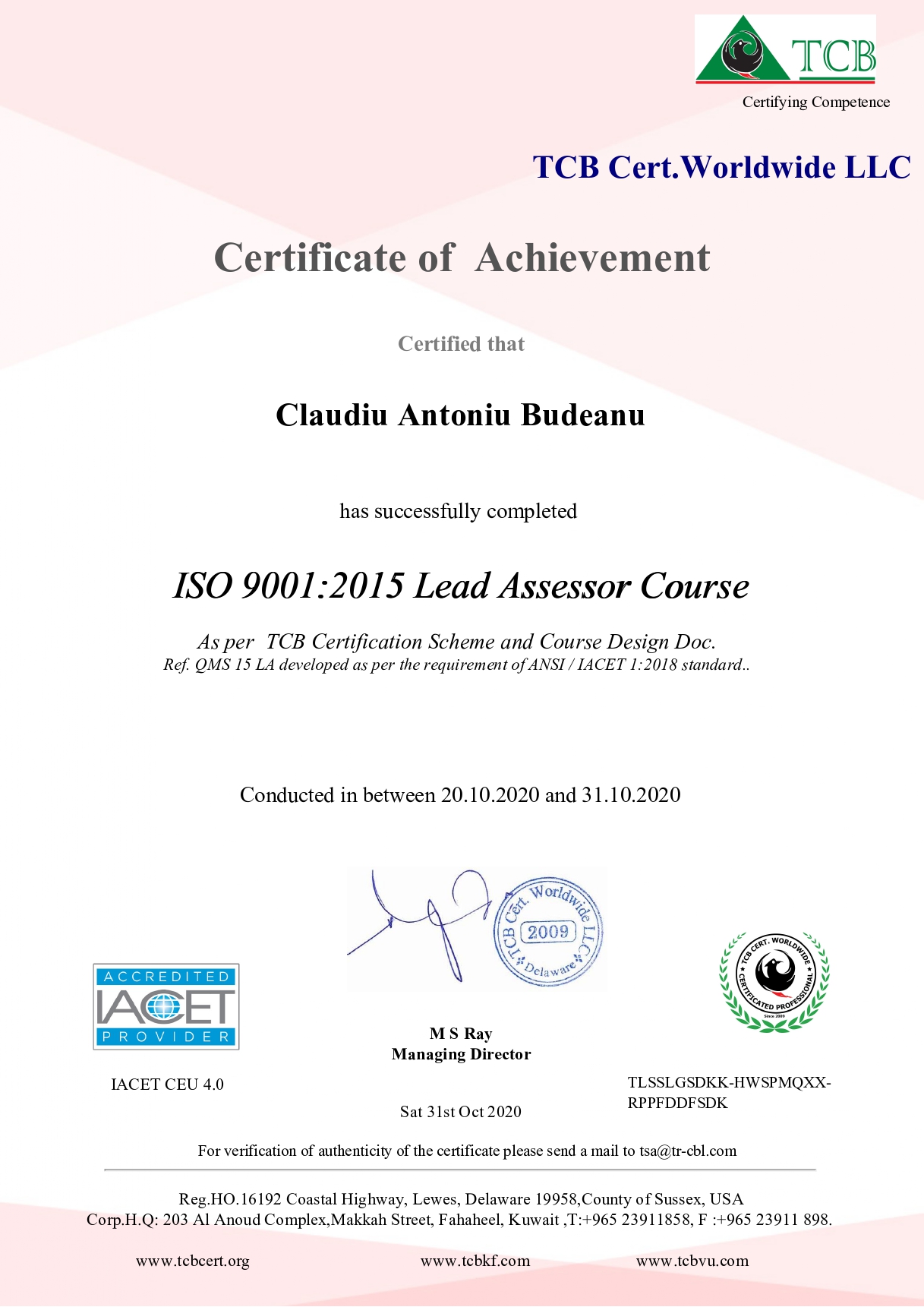 ISO 9001 2015 Lead Auditor Course CQI IRCA Virtually Live TCBKF