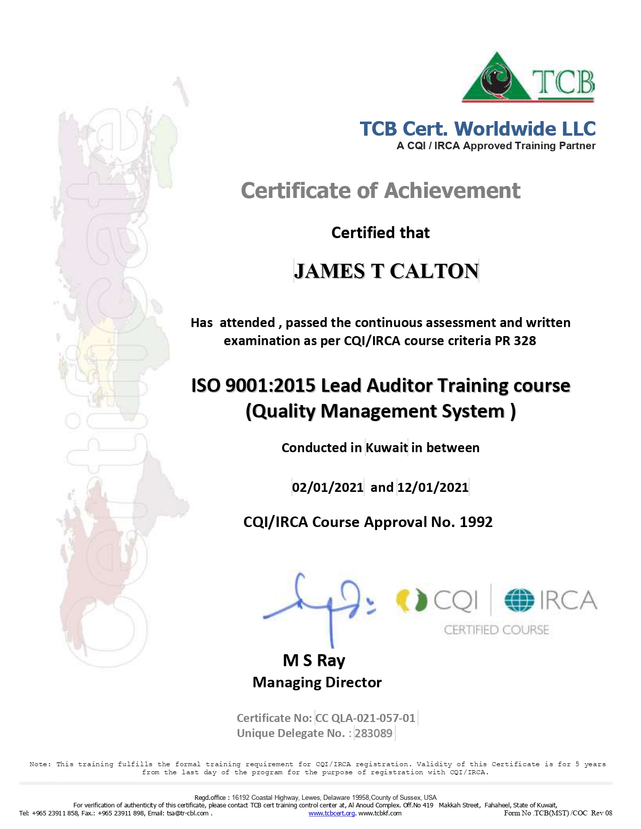 ISO 9001 Lead Auditor Training Course In India TCBKF